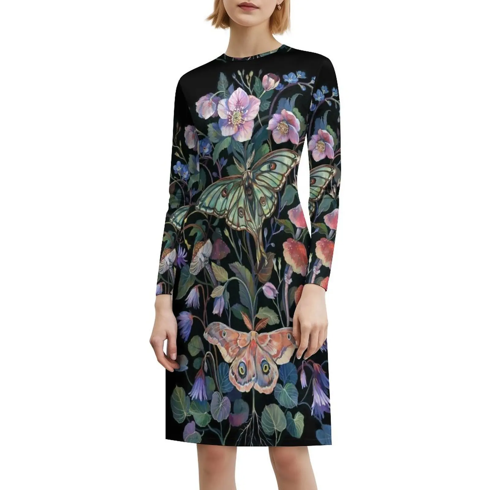 فستان حفلات نسائي من Moon Moth ملابس عصرية مطبوعة للنادي للسيدات على شكل فراشة ملابس نسائية طبيعية على شكل زهور الغواش #6