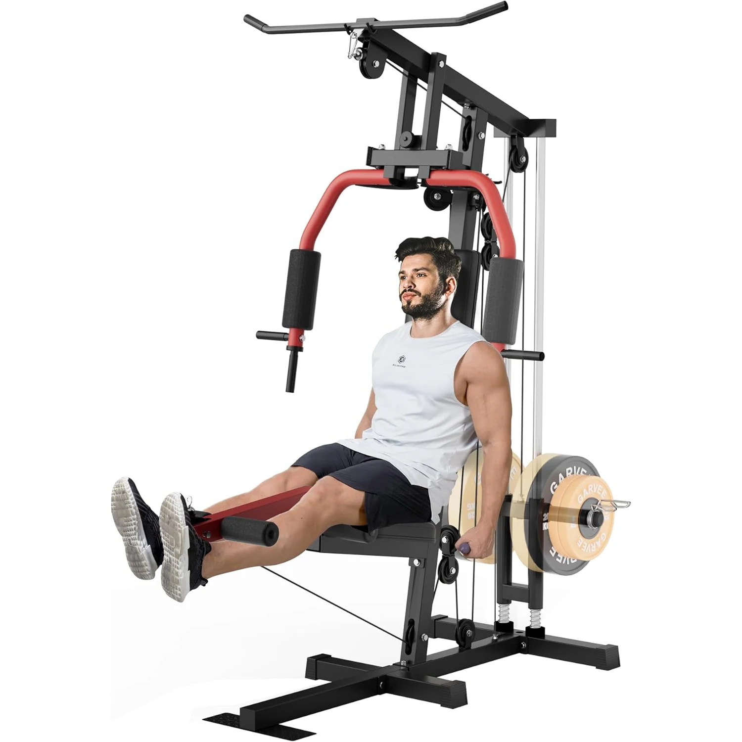 5-in-1 Home Gym Equipment, Full Body Workout Machine | LAT Pulldown Chest Press Leg Extension Seated Row, 300LBS Capacity Home Gym System for Strength Training, Fits 1