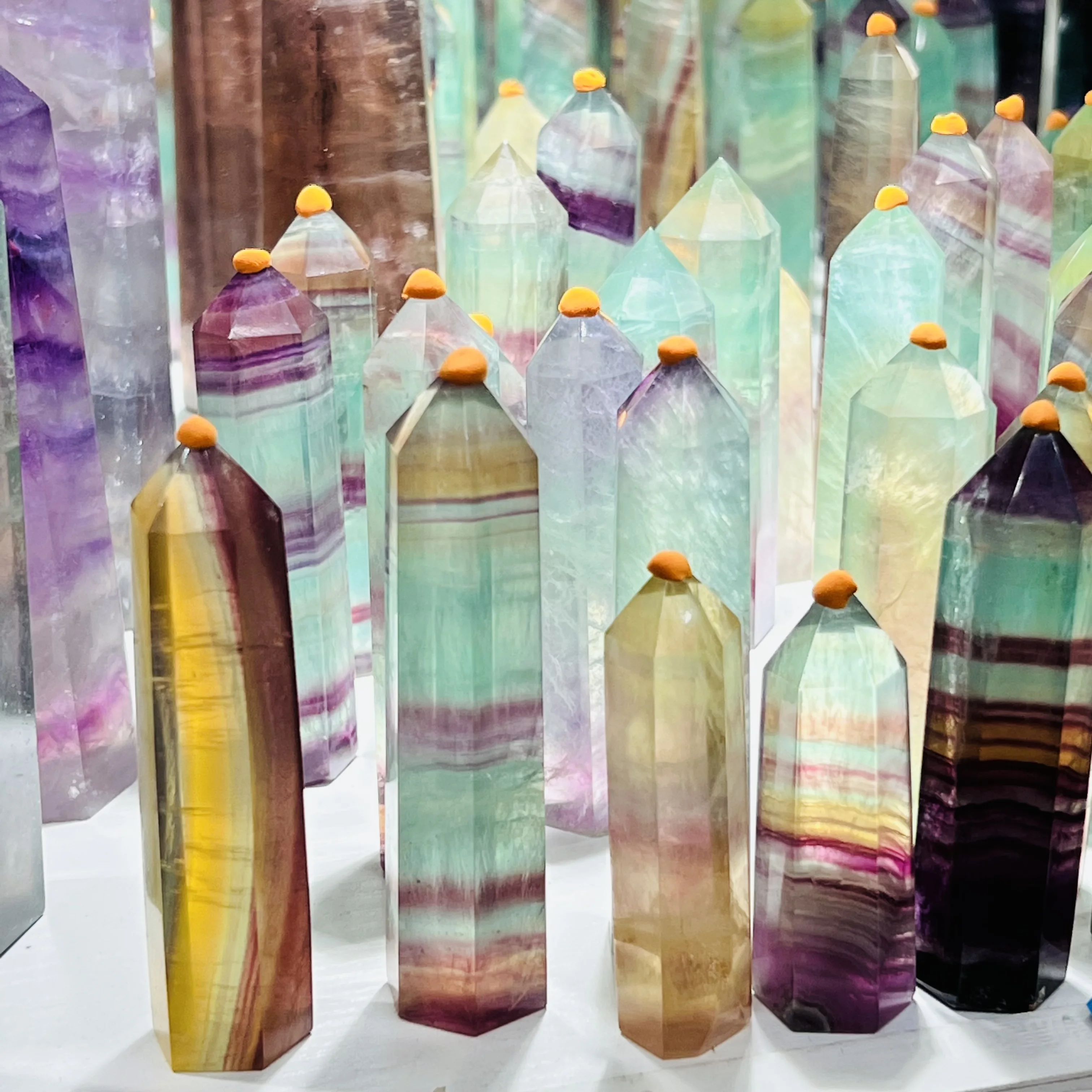 

High quality! Natural Colourful Fluorite Crystal Wand Ooint Home Decoration Gift