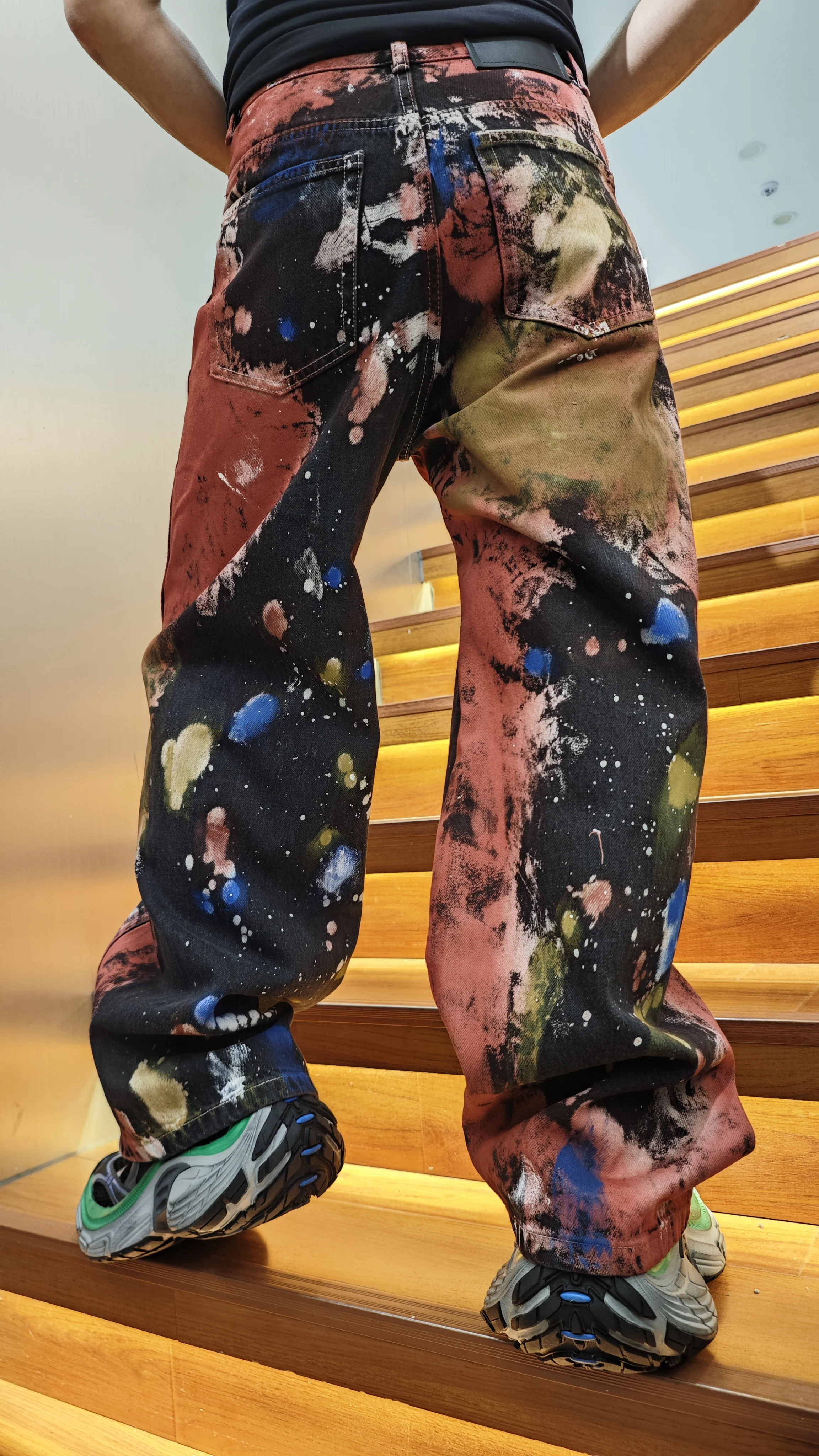 

AL075 BLCG High Waist Super Quality Loose Fitting Denim Pants Heavy Thick Unisex Fashion Art Stylish Hand Painting Jeans