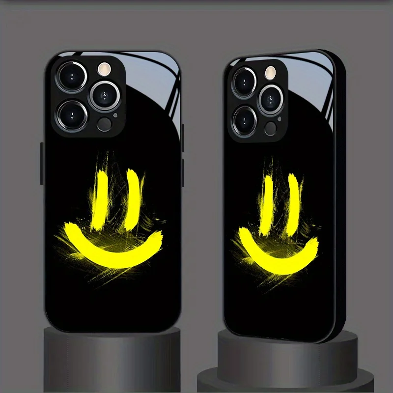 

Graffiti Style Yellow Smiley Cover for iphone 17 case mobile phones Glass Phone Case for iPhone 17、16、15、14、13、12、11pm Pro Plus