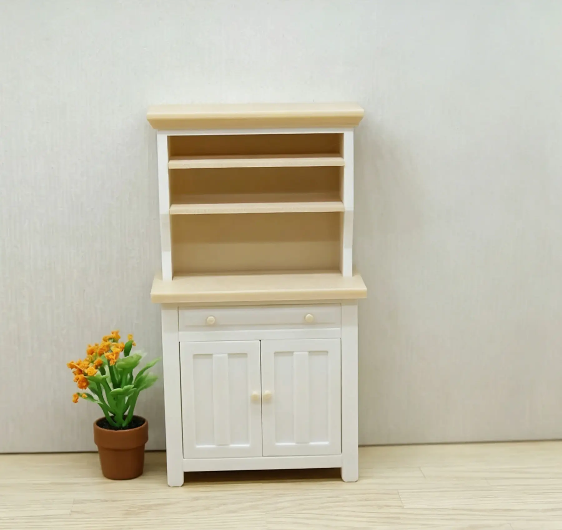 

1:12 Scale Dollhouse Mini Sideboard Cabinet,Natural Wood Tone Open Shelf Hutch,Miniature Kitchen Furniture Accessory for Diorama