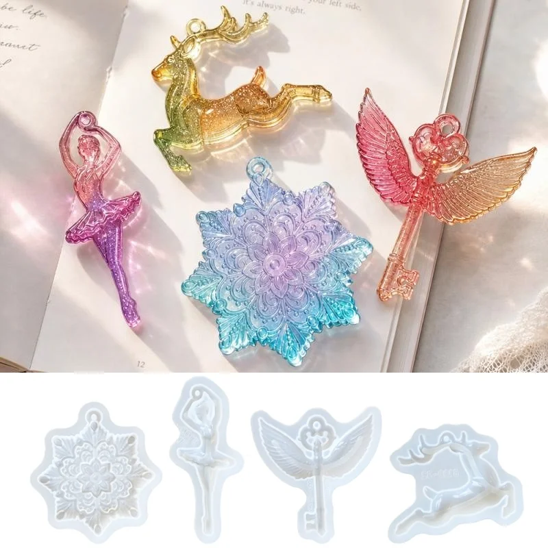Christmas Snowflake Pendant Silicone Mold DIY Wings Ballet Girl Deer Jewelry Making Epoxy Resin Molds Creative Jewellery Craft
