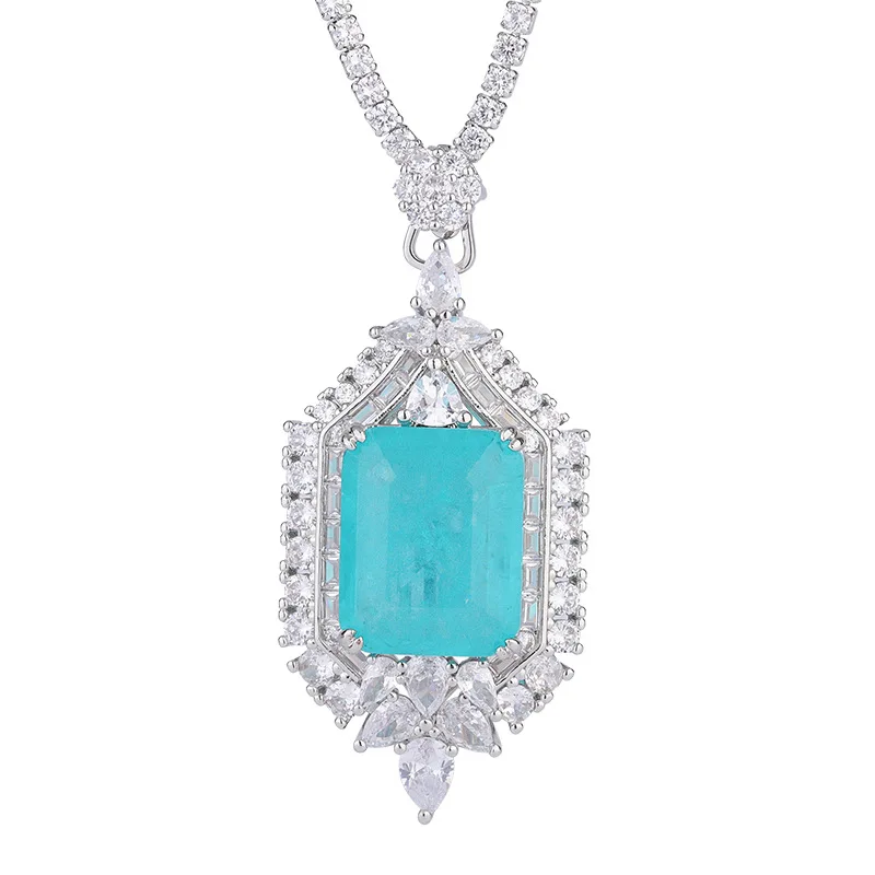 Jewelry Gold Plated European and American Fashion Emerald Paraiba Square 15*20 Pendant Necklace