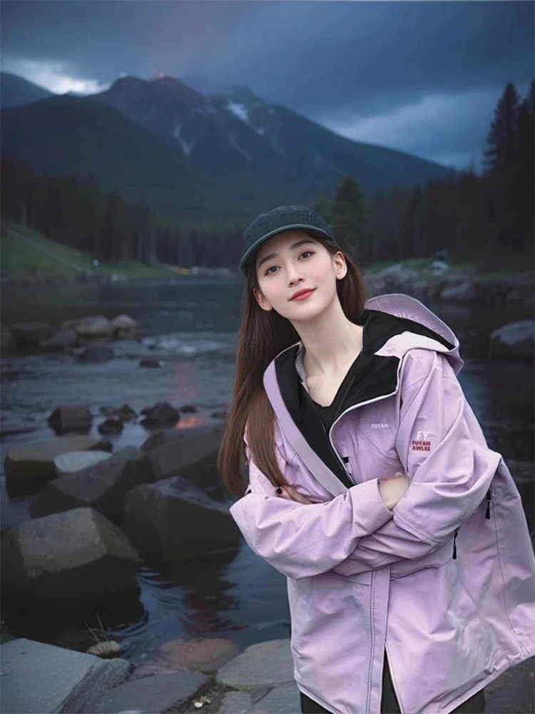 

Куртка для активного отдыха Fuyuan в американском стиле, утепленная, женская, для скалолазания, весна-осень, новая модель, водонепроницаемая, ветрозащитная, с капюшоном и карманами