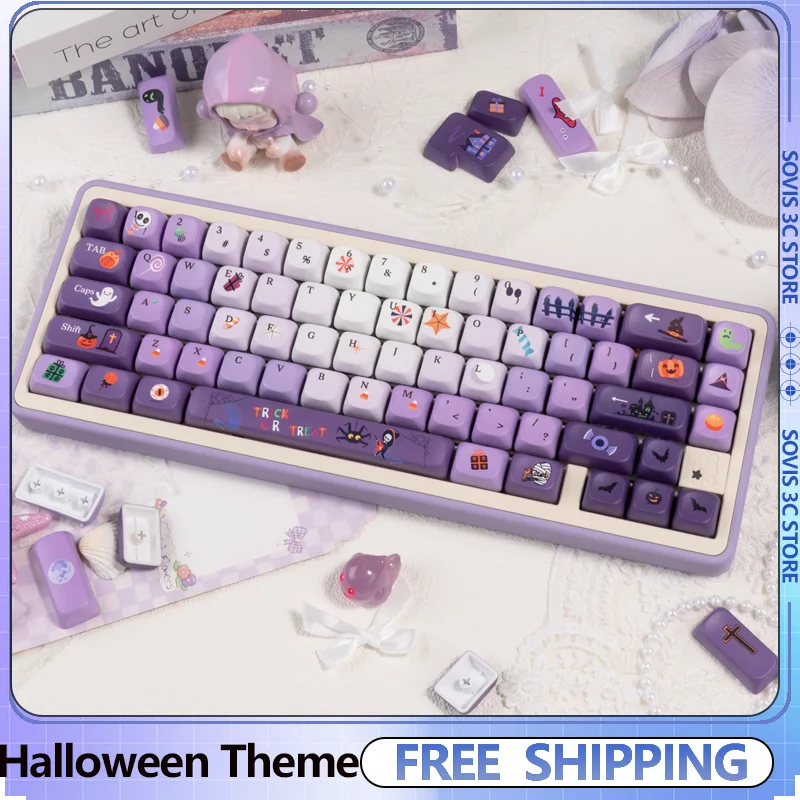 

Колпачки для клавиш Dark Moon Candy Theme Pbt, термосублимация, 145 клавиш, вишневый профиль, колпачки для ключей на заказ, колпачки для клавиш MX, подарки на Хэллоуин