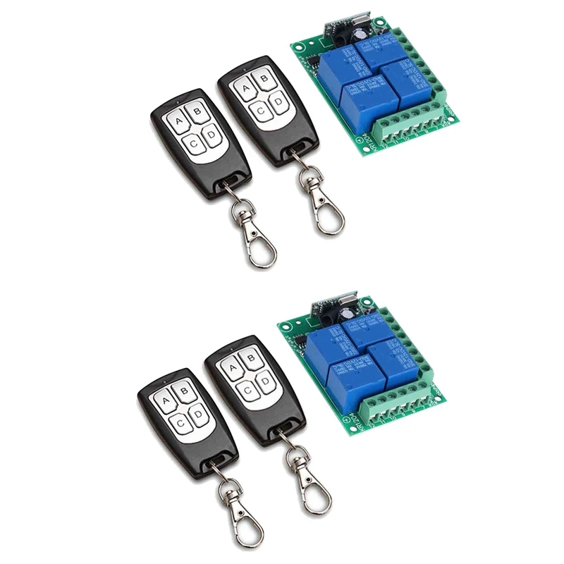 Top Deals 2X Universal Wireless Remote Control Switch DC 12V 4CH Relay Receiver Module With 4 Channel RF Remote 433Mhz Transmitt