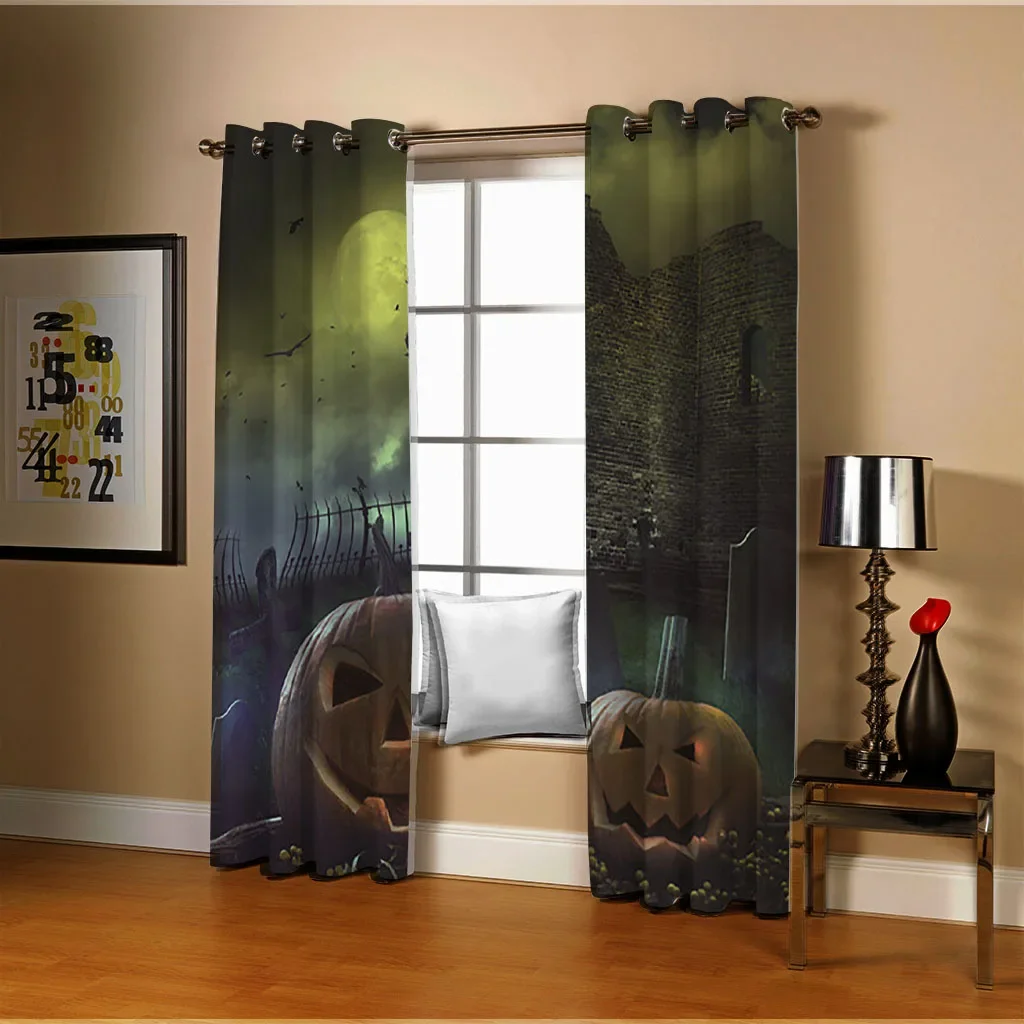 Home Funny Pumpkin Head 3D Printing Children's Bedroom Living Room Curtain Shading Cloth Customized Hook Decorative Curtain