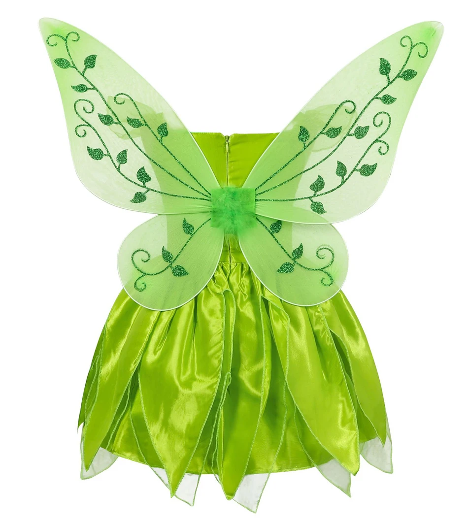 Halloween Tinkerbelling Costume For Girls Flower Fairy Cosplay Outfits Kids Carnival Green Princess Gown Children Birthday Gift