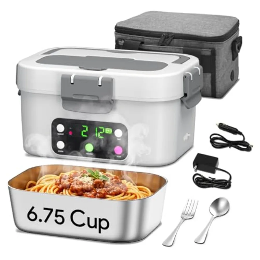 

Cordless Electric Lunch Box 6.7 Cups Smart Timer Auto Heated Lunch Box 16000mAh Rechargeable Food Warmer for Work Car Home Leak