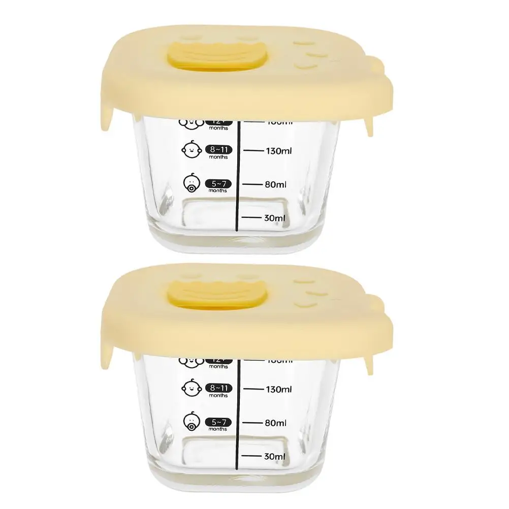 

2pcs Baby Food Containers Glass Microwave Safe High Temp Resistance Sealed Portable Infant Bowl Lids Rice Storage