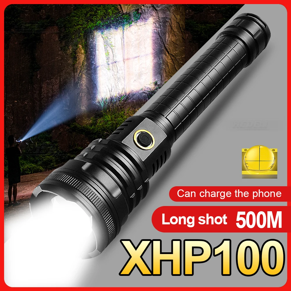 High power XHP100 Flashlight 5 Lighting Modes Lantern USB Rechargeable Lamp Telescopic Zoom Torch Outdoor Camping Flash Light