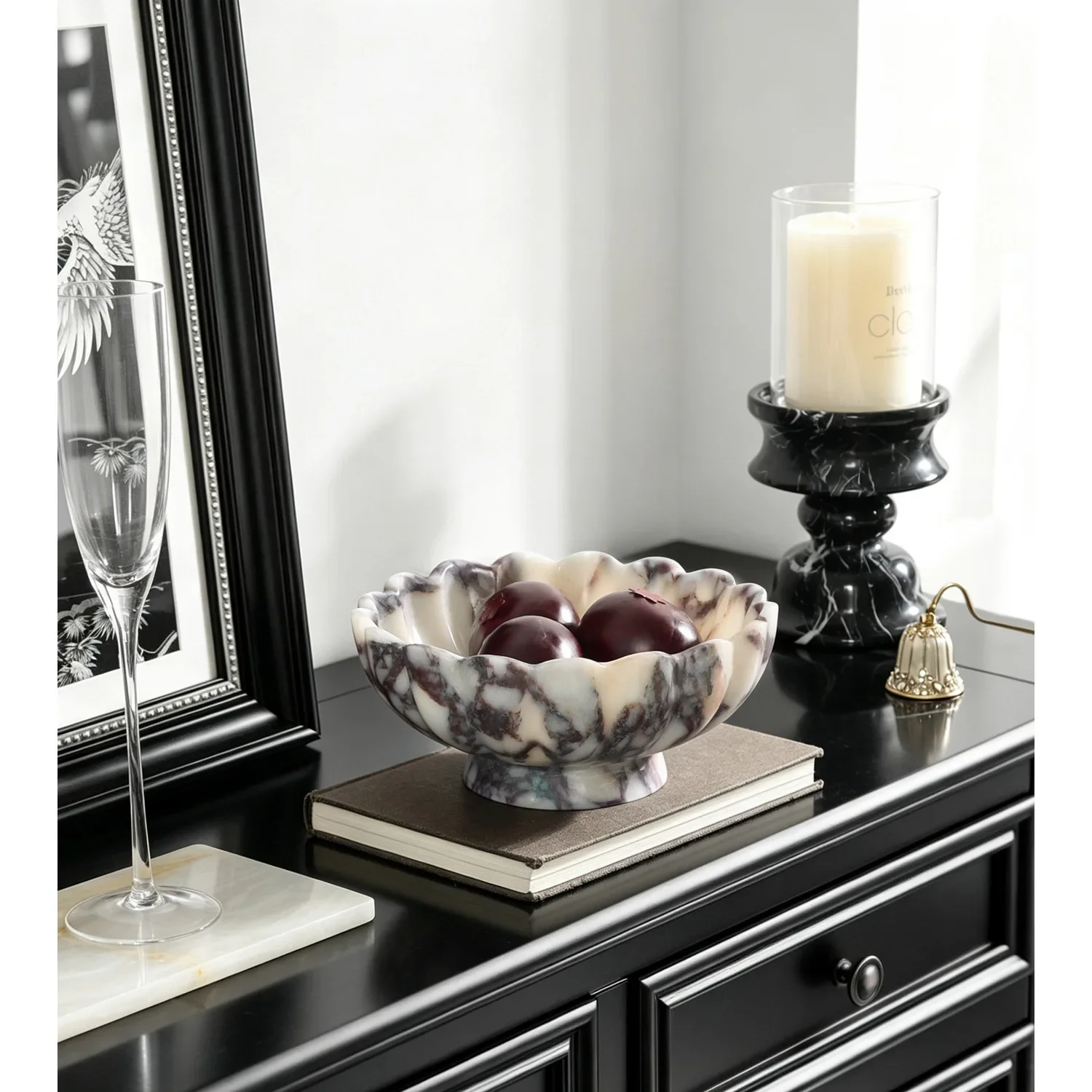 Calacatta Viola Natural Marble Tray Handmade Flower Shape Bowl for Fruit Candy Snack Luxury  Tabletop Decor