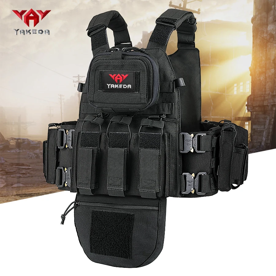 

YAKEDA four metal buckles, one click quick release vest with ten accessory bags, front double layered triple equipment bag