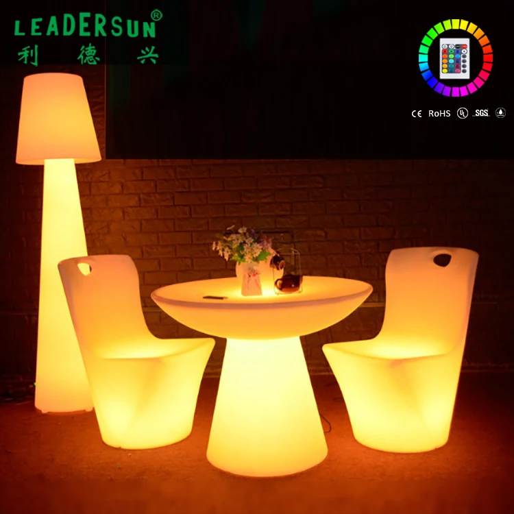 Conjunto de muebles modernos para bar móvil, mesa de centro redonda luminosa LED