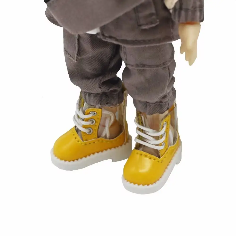 Puppen zubehör Schnürung transparente Puppen stiefel Mode Cartoon bjd Puppen schuhe schöne süße ob11 Regens tiefel Baby zubehör