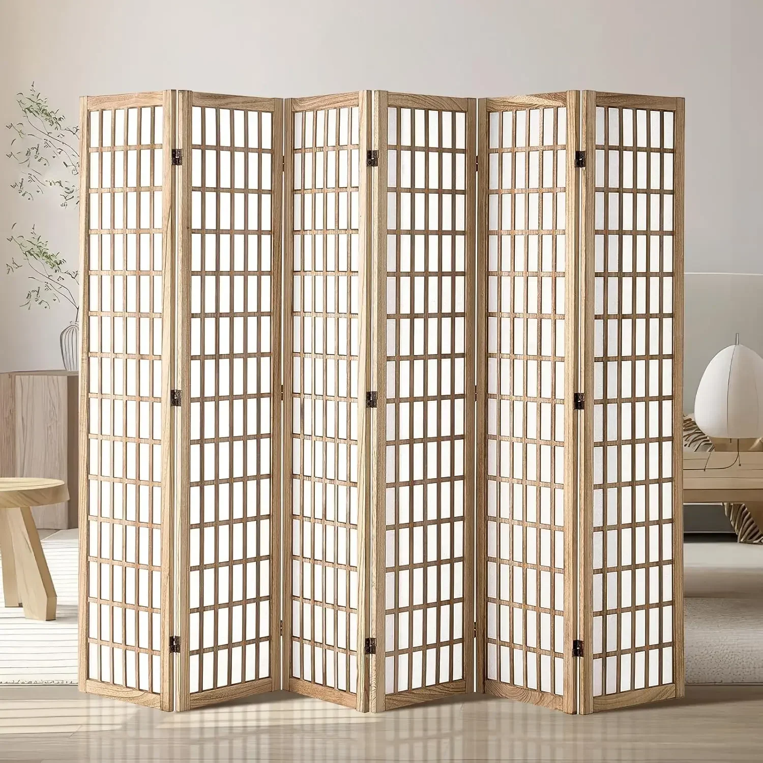Separador de Ambientes, Separador de Ambientes Japonés de 6 Paneles, Biombo Plegable de Madera para Interiores, Separadores Portátiles Decorativos