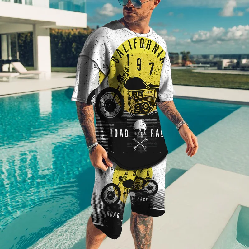 

Fashion Leisure Comfortable Set for Men Including T-shirts Shorts Suitable Sports Fitness Activities 2025 Summer 3D Print