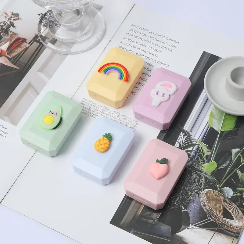 Square Cartoon Myopia Contact Lens Case Cute Double Case Contact Lens Storage Companion Box Mini Portable Care Box