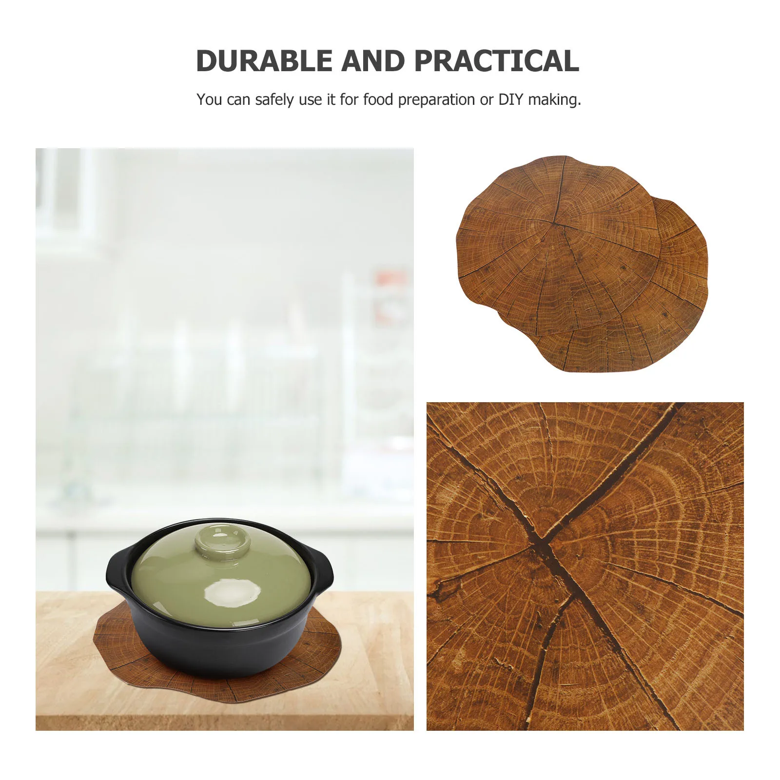 

2pcs Cork Placemats Heat Resistant Table Mats Light Brown Non-Slip Wooden Mats For Home Kitchen Dining Decor