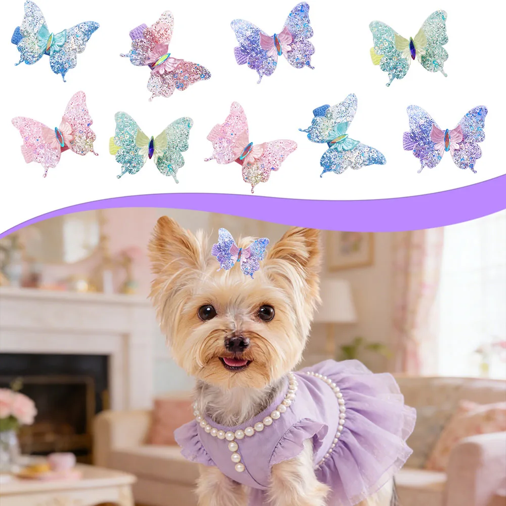 10PCS Butterfly Shape Dog Hair Clips Handmade Dog Bows 2026N