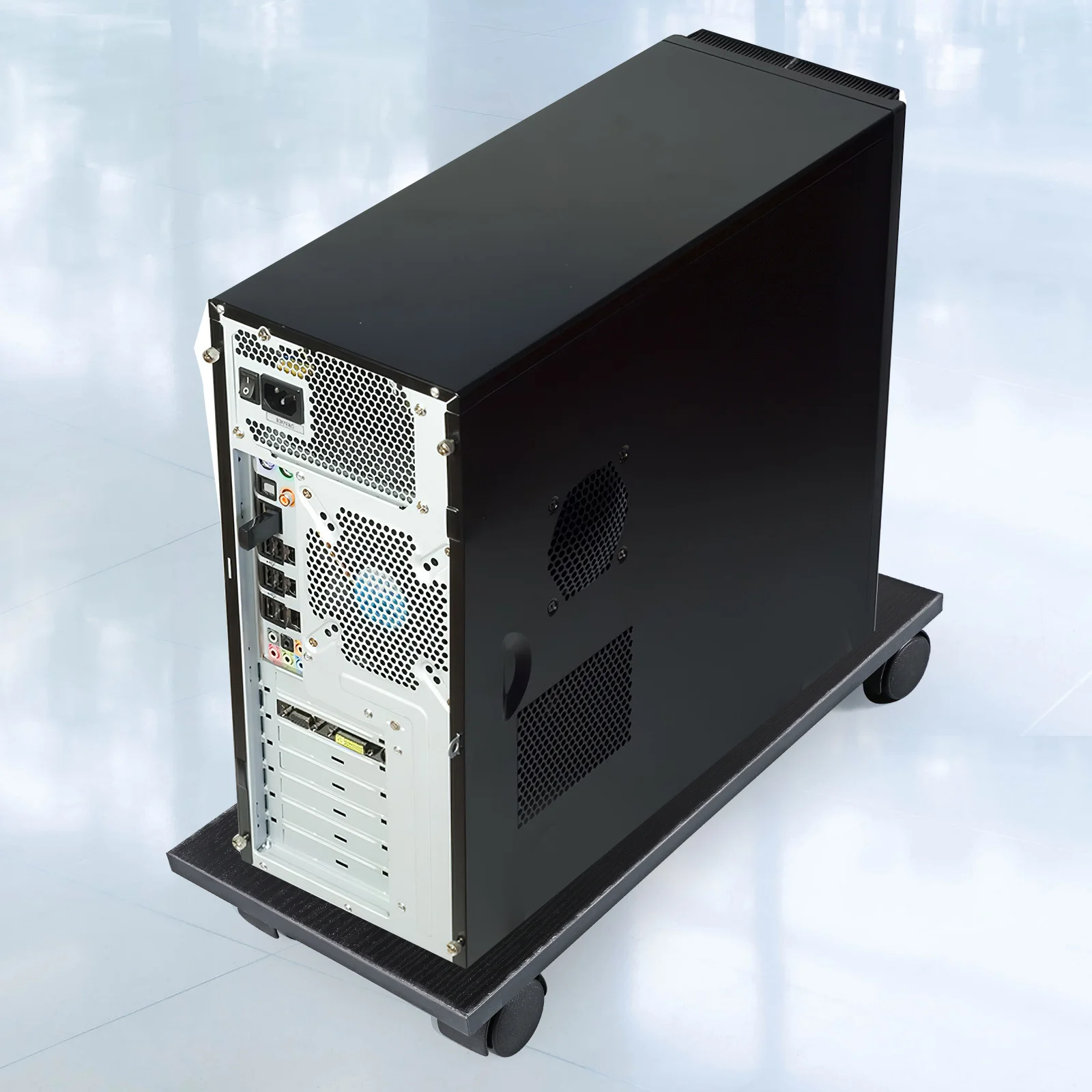 حامل كمبيوتر دوار لوحدة المعالجة المركزية البرجية - 4 عجلات مع زاوية قابلة للتعديل - حامل كمبيوتر مثبت على الأرض لألعاب المكتب