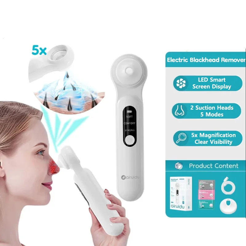 Blackhead Remover Pore Vacuum Cleaner 5 Modes 2 Interchangeable Tips LED Magnifying Glass Rechargeable Skin Care Tool for Women