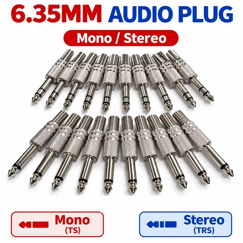 6.35mm Mono Amplifier Plug 1/4Inch Male Monaural Jack Stereo Audio Cable Connector Plug Microphone Audio Connectors