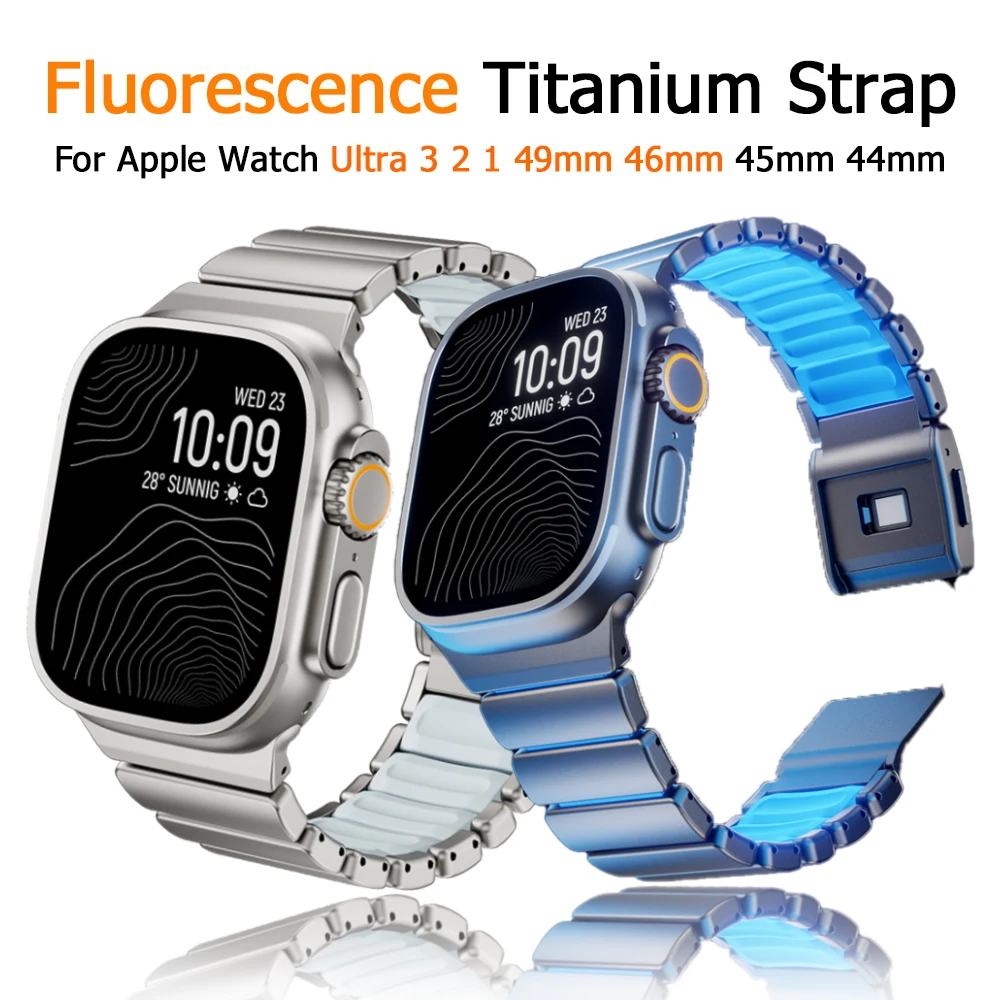 apple-watch-ultra-3-2-1-49mm-46mm-45mm-44mm用チタンバンド、iwatch-11-10-9-8-7-6-5-4-se3-2025用蛍光ラバーストラップ