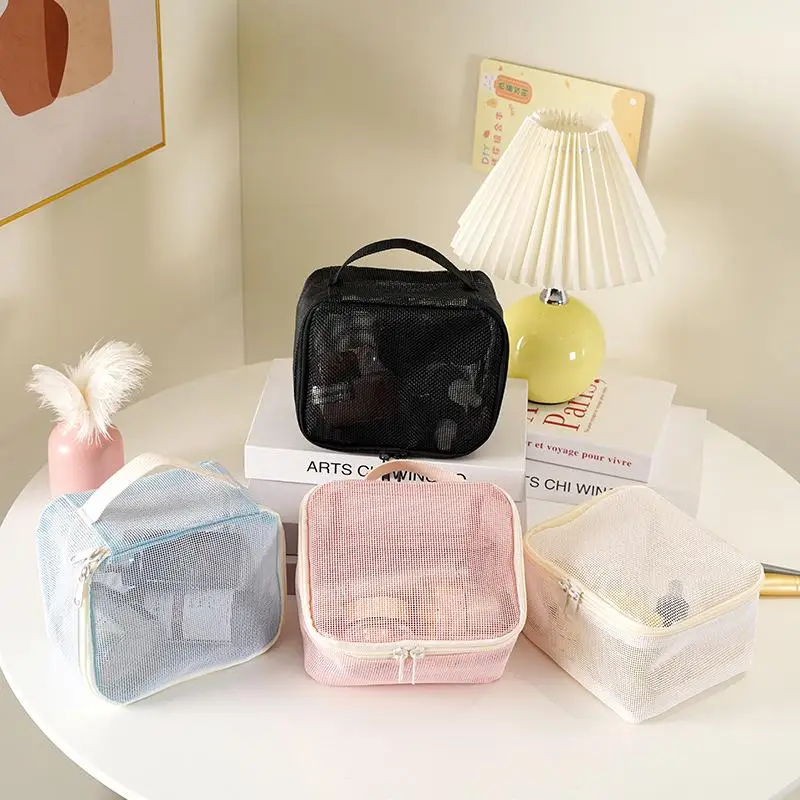 1 Stück tragbare Reise-Lippenstifttasche, Netz-Handtasche, Make-up-Tasche, Kosmetik-Aufbewahrungstasche, Kulturbeutel, transparente Strandtasche – Detail 1