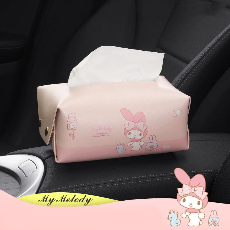 Sanrio Tissue Box Car Headrest Armrest Box Paper Box Car Tissue Storage Cute Cartoon My Melody Cinnamoroll Car Accessories