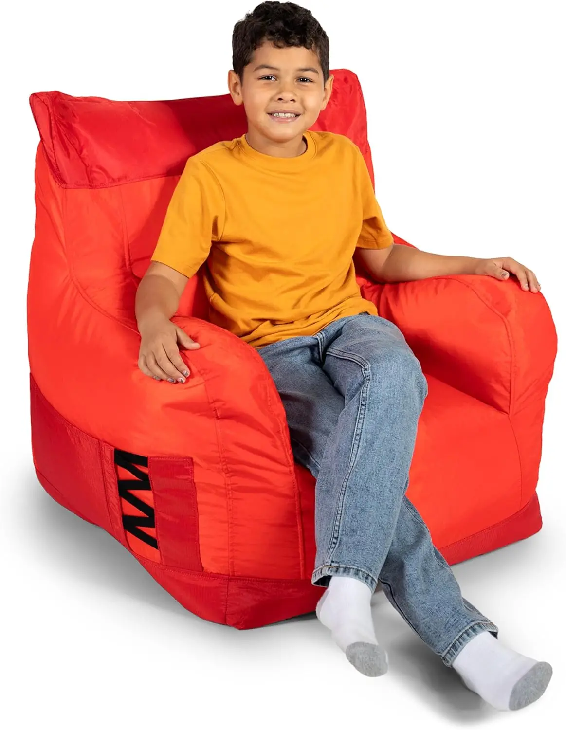 

Two-Tone Red Bean Bag Chair with Drink Holder & Pocket, Durable Polyester Nylon Blend, 3 Feet