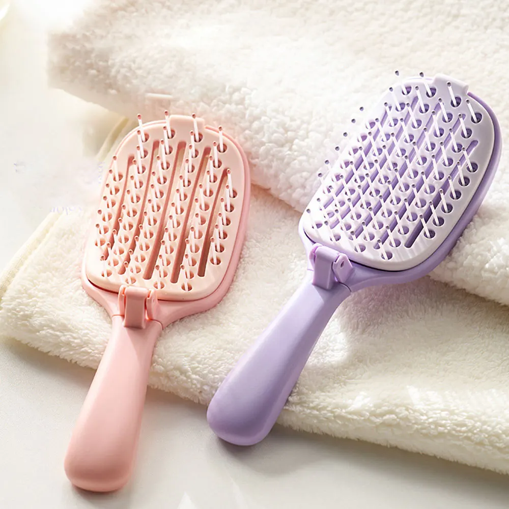 Portable Comb for Women, with Cleaning Pad, Foldable, Women's Ribbed Comb, Suitable for All Hair Types, Can Be Used for Travel/Business Trips/Office Use