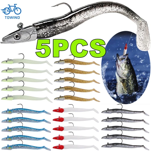 Imagen 1 del producto Kit de cebo Artificial suave con cabeza de anzuelo, cola de paleta, trucha, juego de Señuelos de Pesca de invierno, Wobbler de silicona para curricán, lubina, Swimbait, 5 uds.