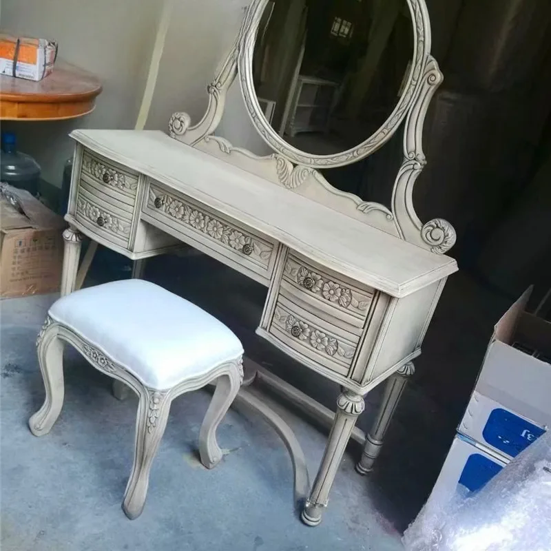 American solid wood carving flower dresser French retro luxury solid wood dressing table dresser