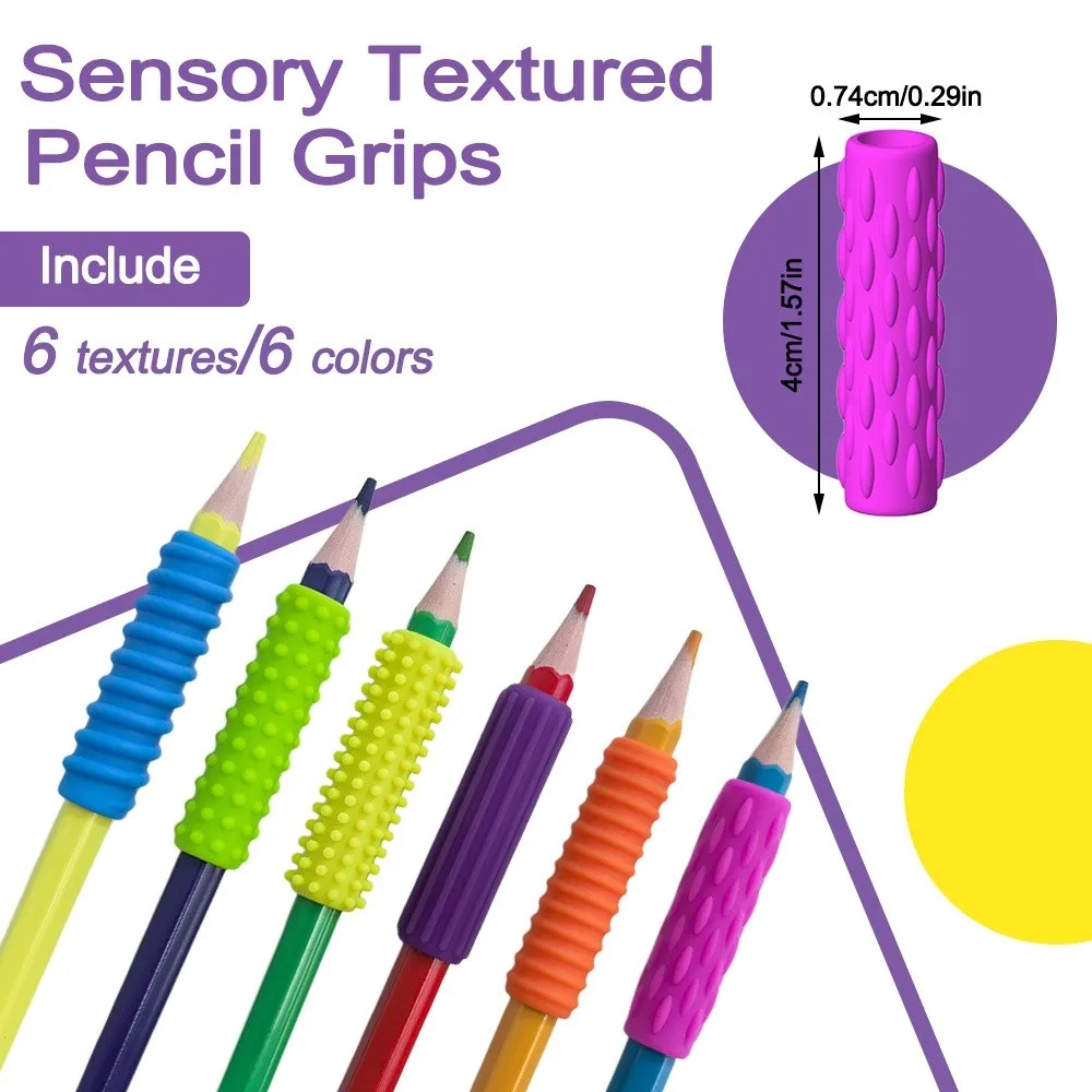 

12PCS Ergonomic Writing Aid Pen Grips Textured Surface Reusable Pencil Holder Grip Soft Silicone Non-slip Sensory Fidget Toys