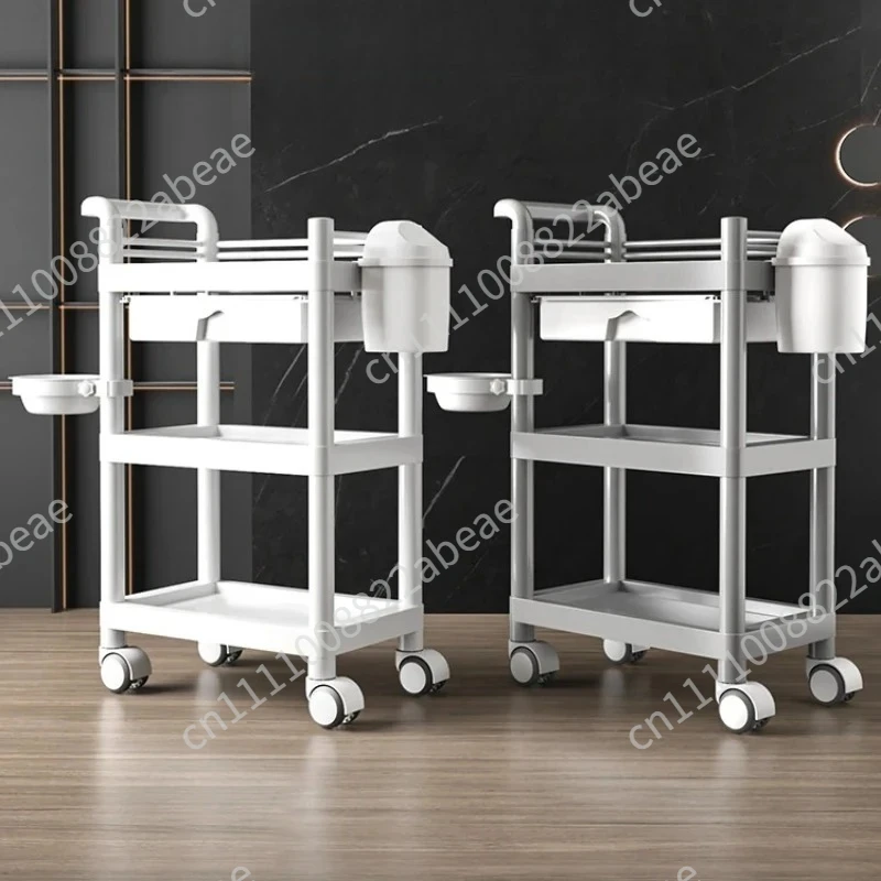 Professional Beauty Salon Cart - Lightweight Plastic Mobile Trolley with Wheels for Cosmetic Instruments & Equipment Storage