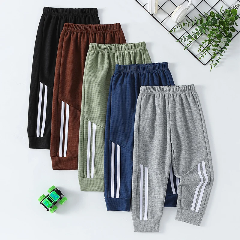 1/3 Pieces Autumn New Children's Solid Color Waffle Casual Sports Pants Boys And Girls Running Pants Fashionable Class Pants