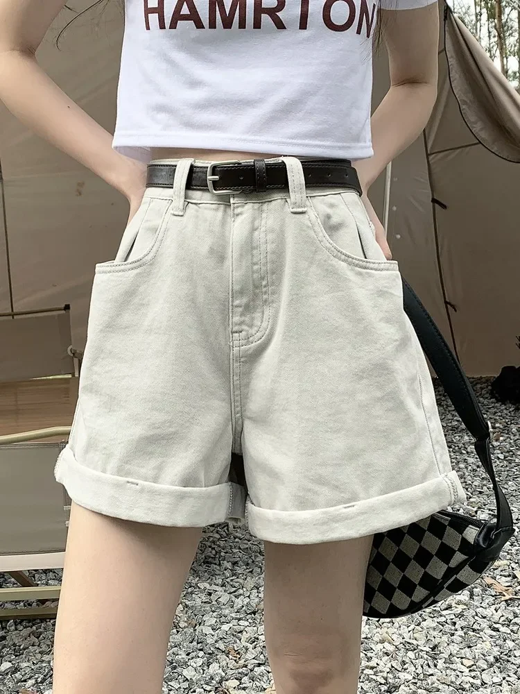 Green Shorts Feminina Summer Casual Loose Vintage  Jeans Shorts Women Streetwear High Waisted Wide Leg Denim Shorts