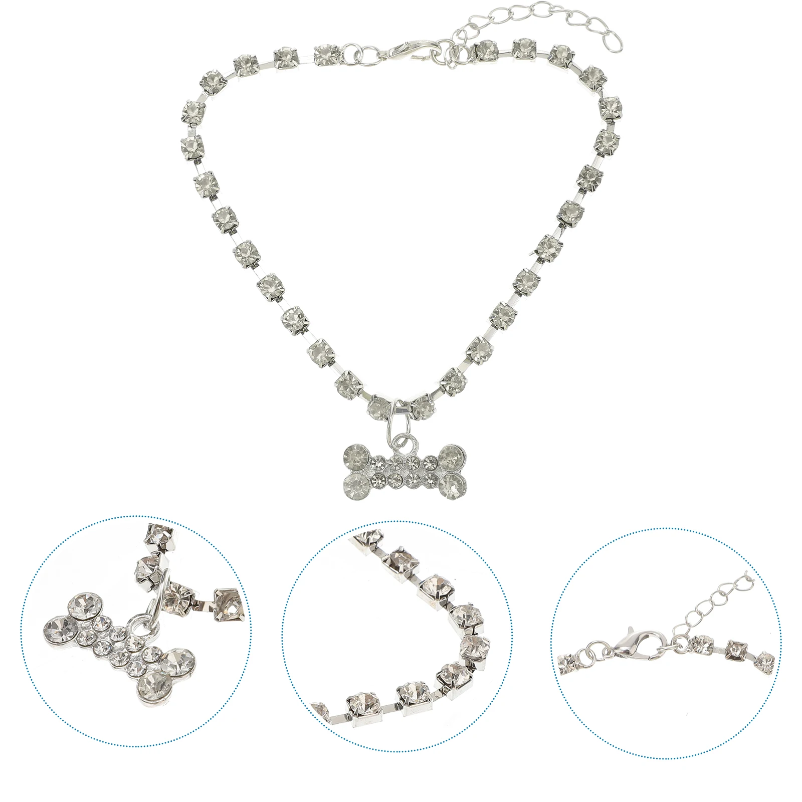 

s Bone Necklace for Dogs Chain Pet Puppy Collar Rhinestone Cat Jewelry Adjustable Metal Necklace Comfortable Daily Party