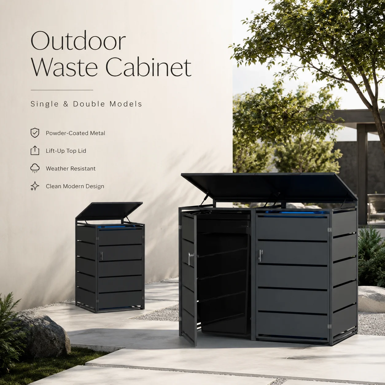 Outdoor Aluminum Trash Can Storage Shed Rust-Resistant Garbage Bin Enclosure With Lift-Up Lid For Residential Yard And Curbside