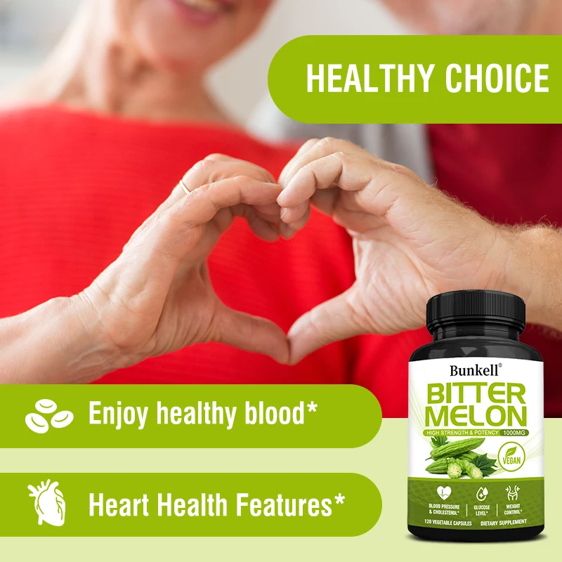 Bitter Melon Extract 1000 Mg Supplement, Supports Blood Pressure, Cholesterol, Blood Sugar Levels, Weight Management, Vegetarian