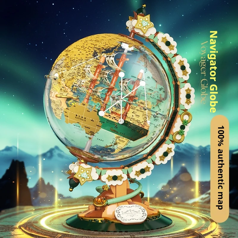 

Voyager globe building blocks set, bilingual real map, rotatable light with two modes, children's educational toy ornaments gift