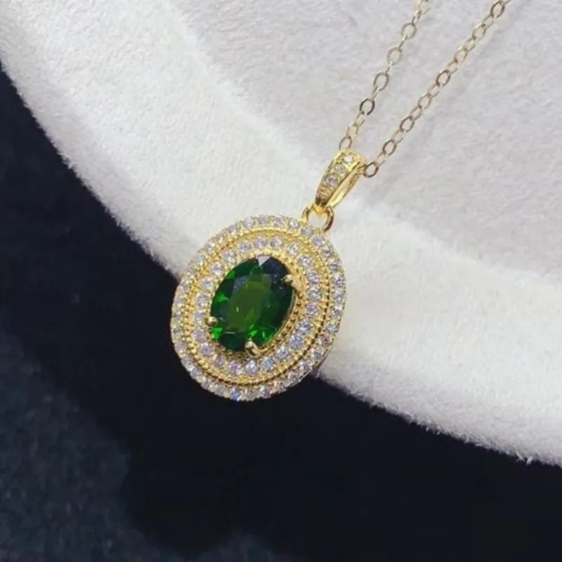 

classic design 925 silver necklace pendant natural diopside ring 6mm*8mm 1ct chrome diopside silver jewelry