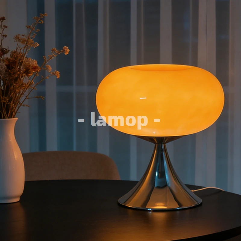 Murano Glass Gloss Orange Donut Ring Flared Base Table Lamp Cream Korean 3 Tone Soft Light Mirror Nightstand Bedroom Decor Lamp view 5
