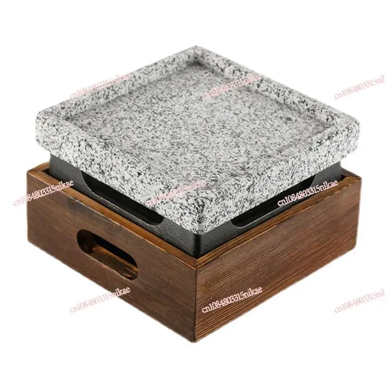 

Grooved dense hole volcanic rock barbecue plate Japanese teppanyaki steak plate high temperature slate barbecue plate