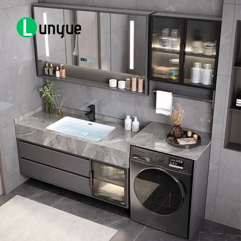 Seamless Rock Slab Bathroom Cabinet with Ceramic Integrated Basin Modern Vanity Unit for Home Washroom Storage and Sink Combo