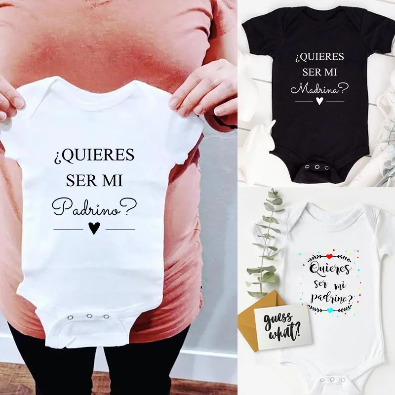 2024 Coming Soon Newborn Quires ser mi Padrino Baby Clothes Fashion Fine Gift Announcement Romper Summer Baby Boys Girls Body