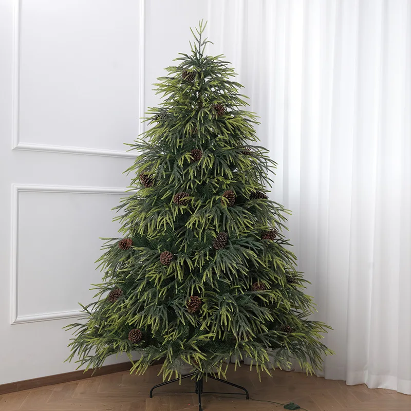 FY Dual Color Willow PE & PVC Mixed Christmas Tree with Large Pinecones HX26-S009, Holiday Decor Ornament