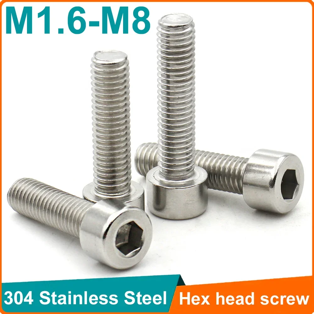 5-100pcs M1.6 M2 M3 M4 M5 M6 M8 No Knurled 304 A2-70 Stainless Steel Hexagon Hex Socket Cylinder Cap Head Screw Bolt DIN912